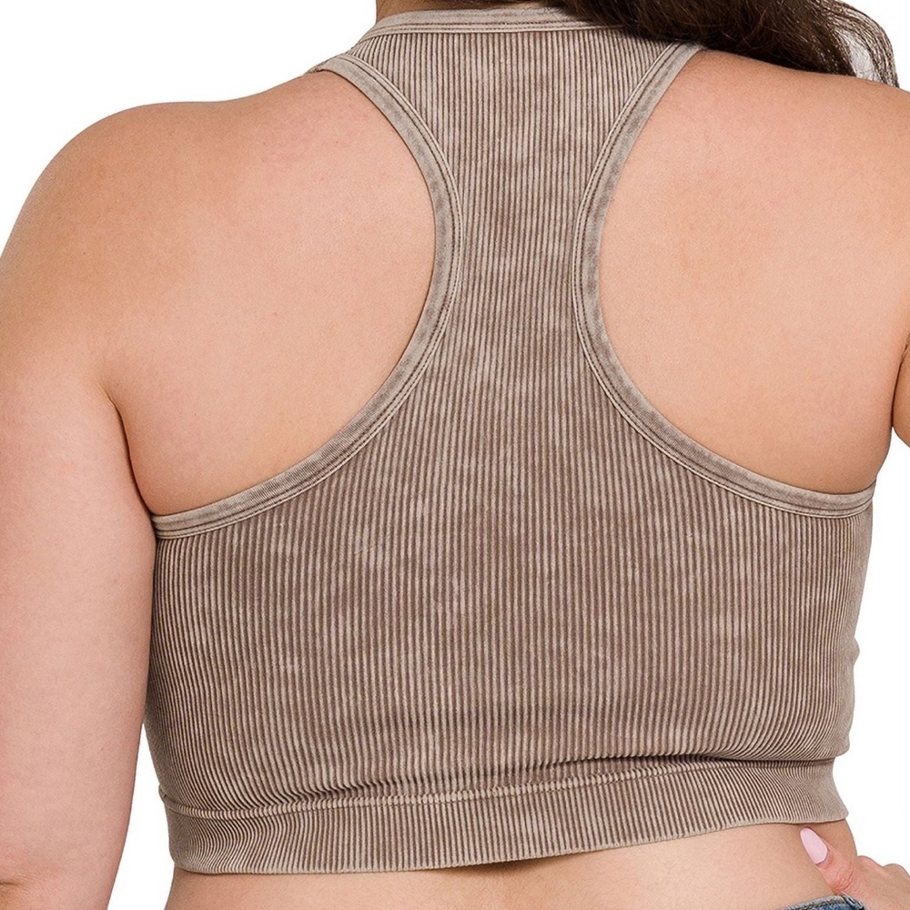 Zenana Outfitters Ribbed Crop Tops in Pink, Brown, and Green size S/M set of 3 - Picture 3 of 15